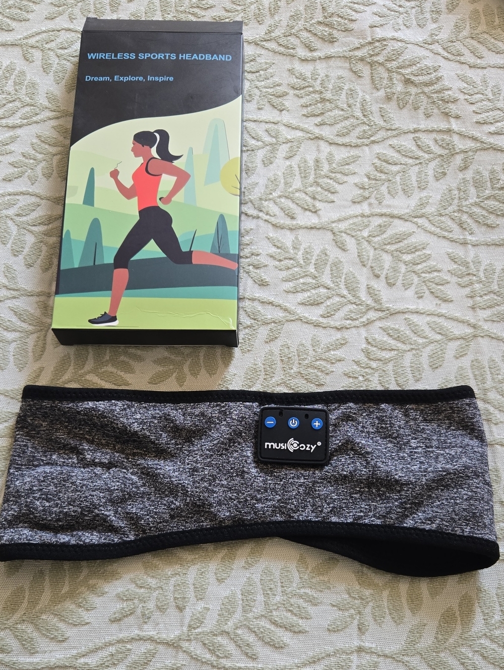 Gray Wireless Sports Headband with Bluetooth Controls